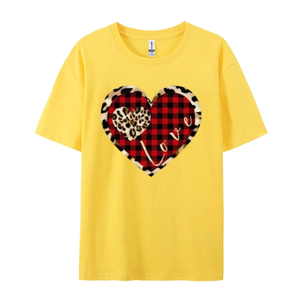 Women Love Leopard Heart Valentine's Day Print Graphic T-shirt