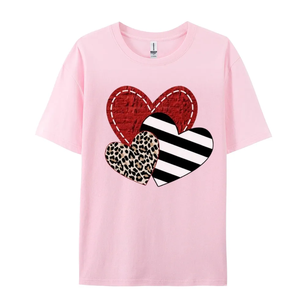 Women Love Leopard Heart Valentine's Day Print  Graphic T-shirt