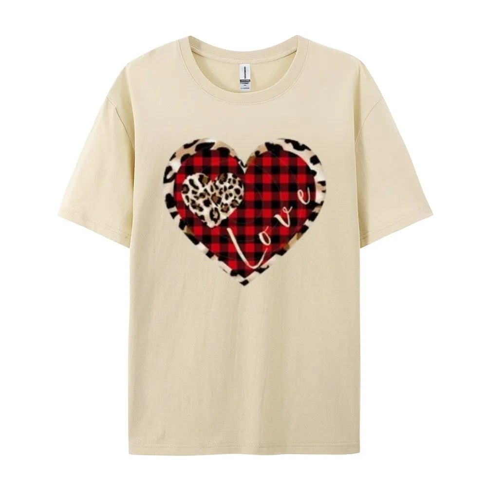 Women Love Leopard Heart Valentine's Day Print Graphic T-shirt