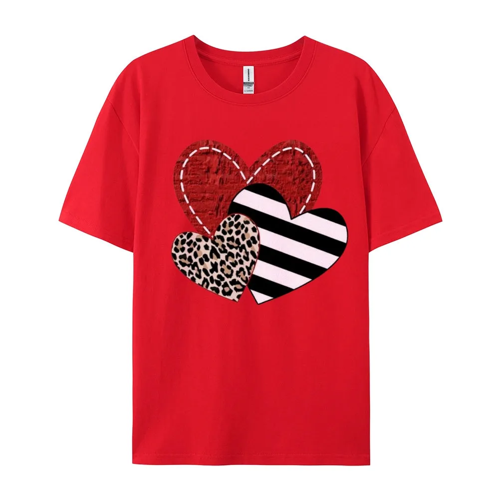 Women Love Leopard Heart Valentine's Day Print  Graphic T-shirt