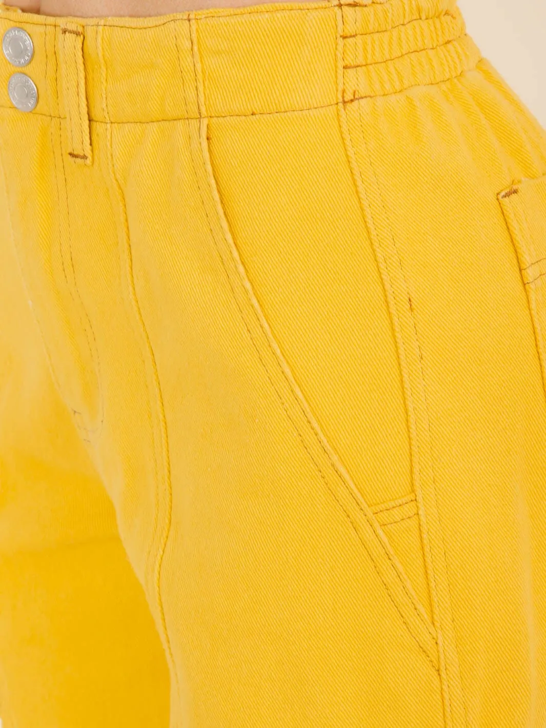 WOMEN'S BUTTON CLOSURE CARGO POCKETS WIDE LEG DENIM PANTS