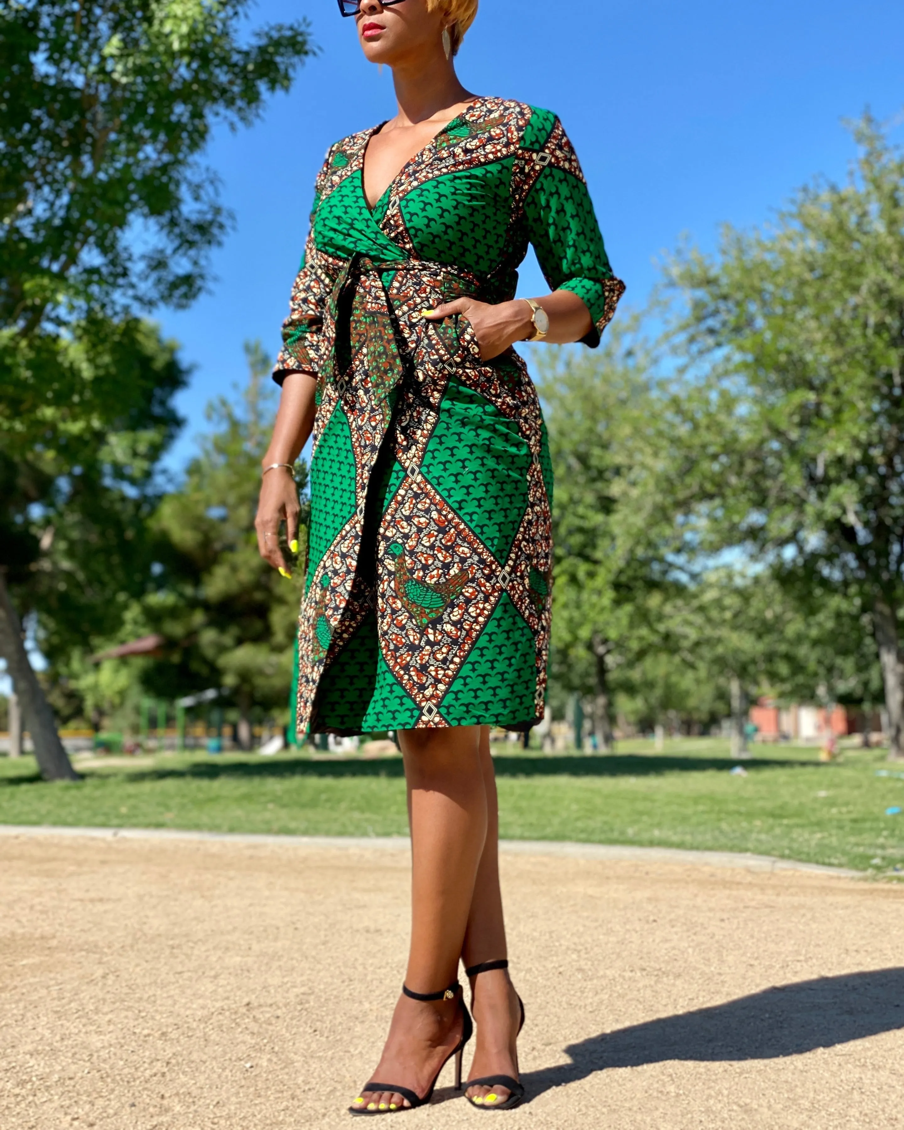 Women's Casual Wrap Midi Dress