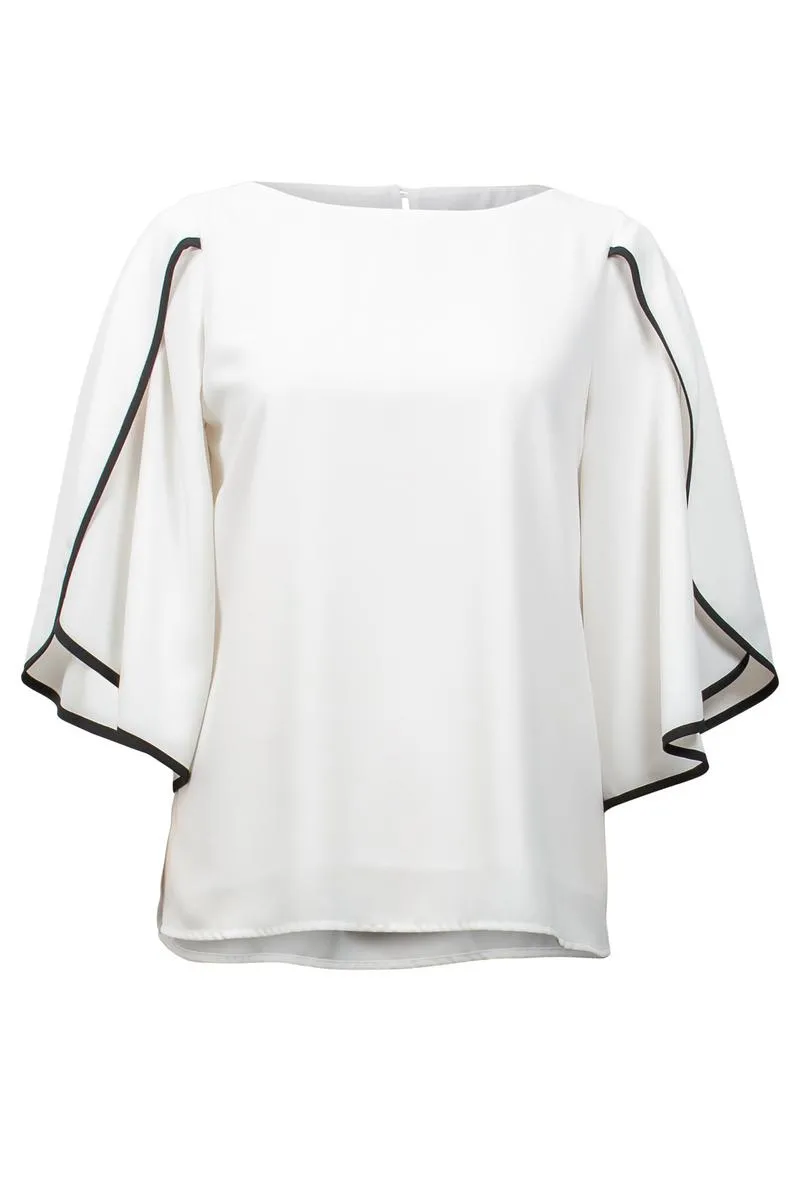 Women's Joseph Ribkoff | Contrast Trim Georgette Top | Vanilla
