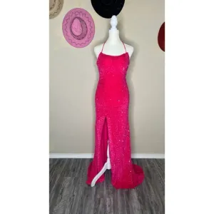 Women’s long open back sequin dress with slit