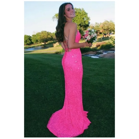 Women’s long open back sequin dress with slit