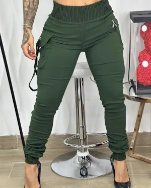 Women's Pants Spring Fashion Band Decor Pocket Design Cargo Casual Plain Daily Long Cargo Pants Y2K Streetwear