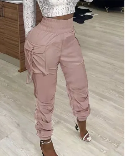 Women's Pants Spring Fashion Pocket Design Casual Ruched Plain Daily Long Cargo Pants Y2K Clothes