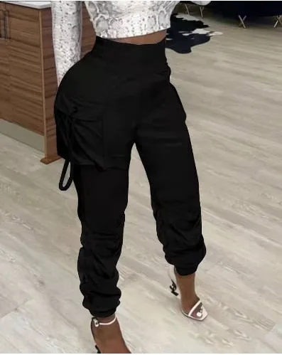 Women's Pants Spring Fashion Pocket Design Casual Ruched Plain Daily Long Cargo Pants Y2K Clothes