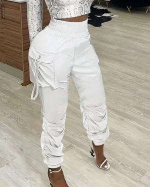 Women's Pants Spring Fashion Pocket Design Casual Ruched Plain Daily Long Cargo Pants Y2K Clothes