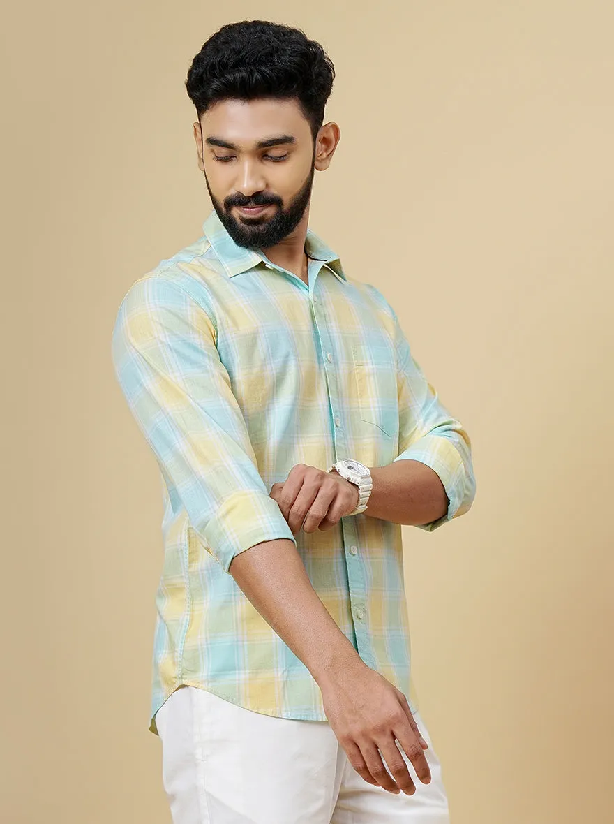 Yellow Checked Slim Fit Casual Shirt | Greenfibre