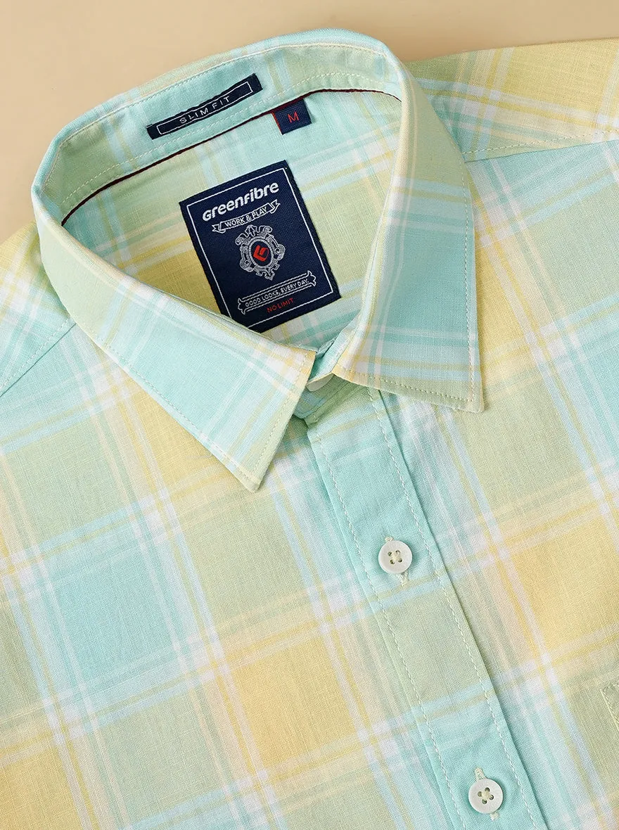 Yellow Checked Slim Fit Casual Shirt | Greenfibre