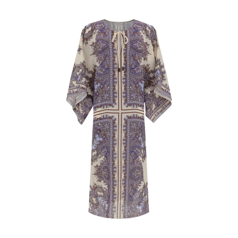ZIMMERMANN Ottie Women Multicolor Kaftan Dress Linen Paisley Pattern Casual Gown