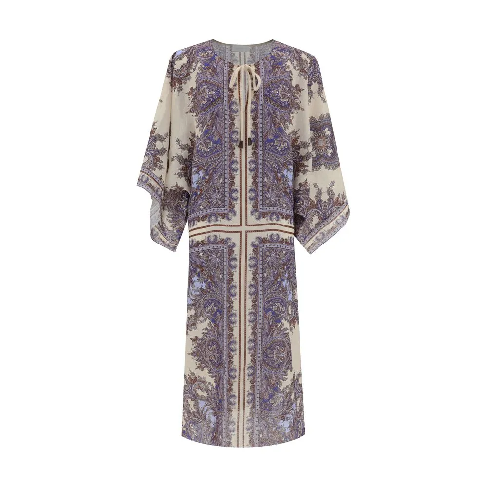 ZIMMERMANN Ottie Women Multicolor Kaftan Dress Linen Paisley Pattern Casual Gown